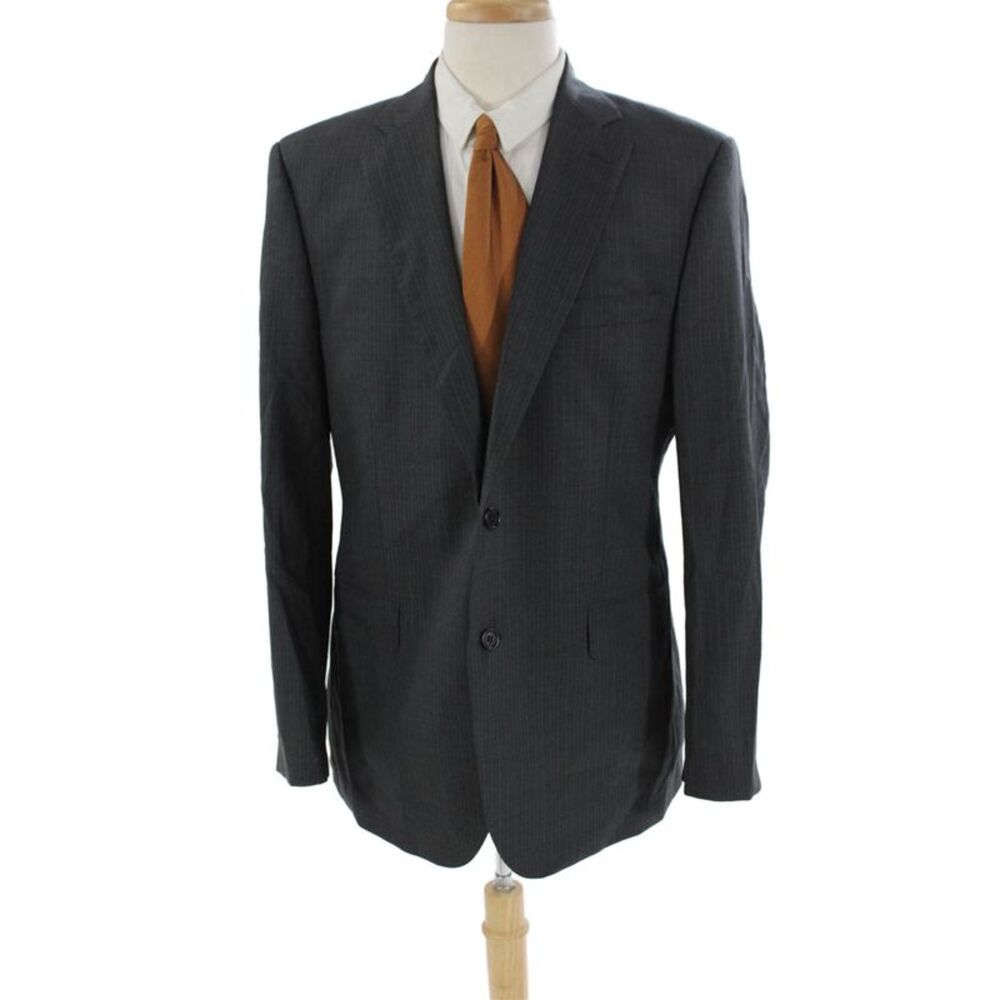 Ermenegildo Zegna Mens Wool Striped Buttoned Collared Blazer Gray Size EUR 42